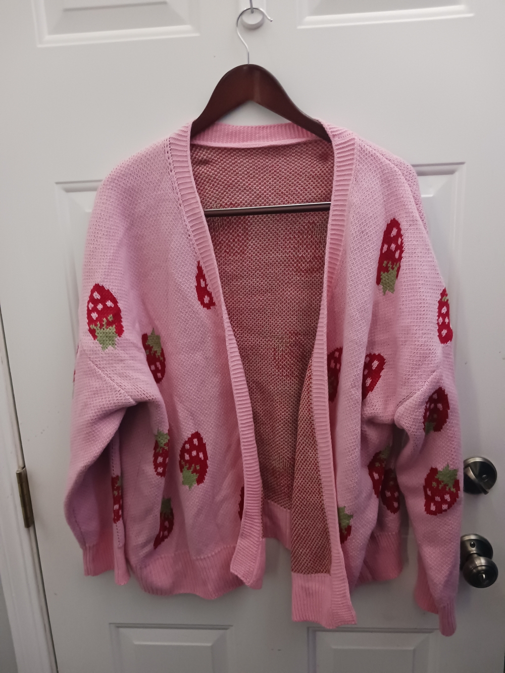 Pink Strawberry Open-Front Women's Cardigan Sweater